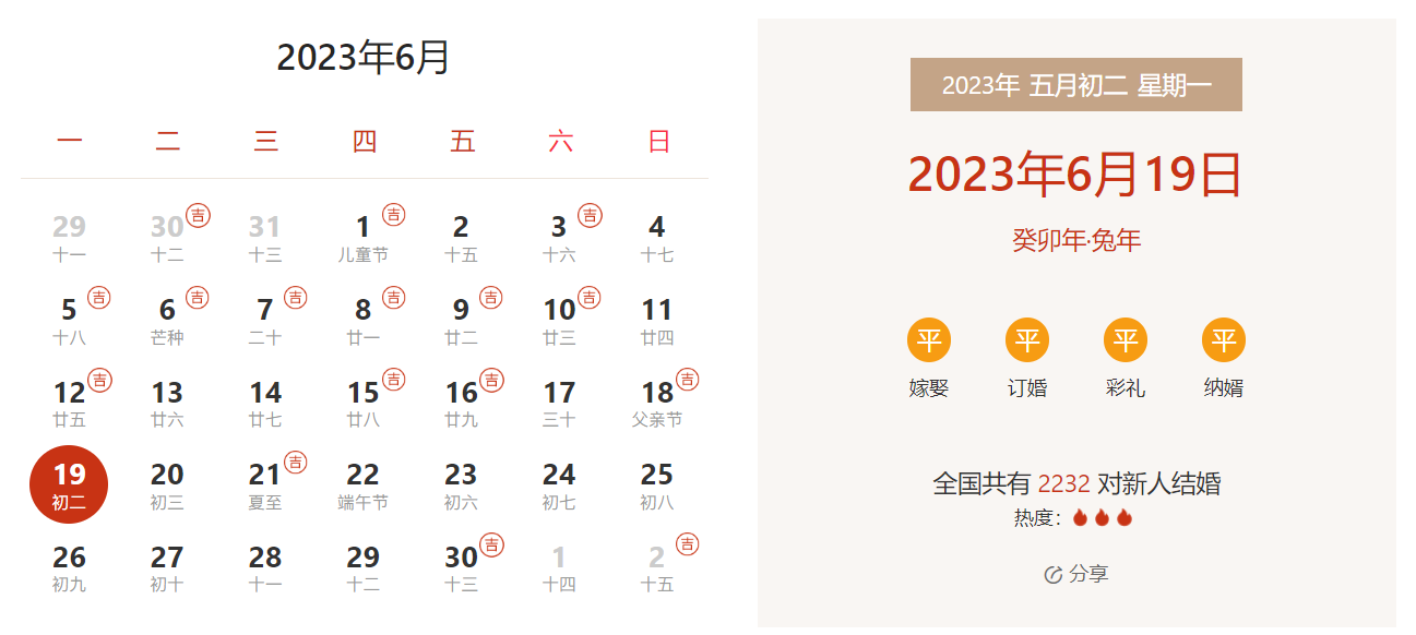 2023年6月19日是结婚吉日吗 适合结婚吗(婚礼筹备挑选吉日)