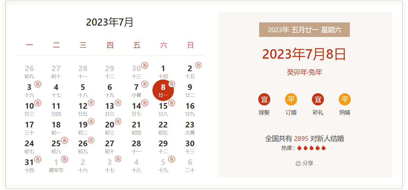 2023年7月8日是结婚吉日吗 适合结婚或领证吗(领结婚证结婚登记)