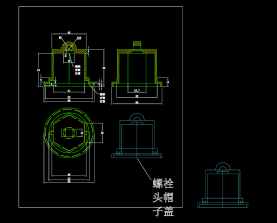 机械零部件图纸下载,螺栓盖帽尺寸图形设计CAD图纸​ 第1张