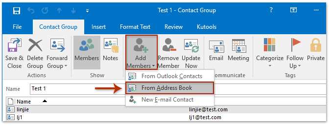 如何在Outlook中将多个电子邮件的发件人添加到通讯组列表（联系人组）中？ 第4张