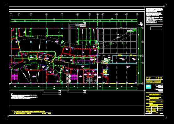 CAD办公建筑设计图之弧形墙体尺寸定位图