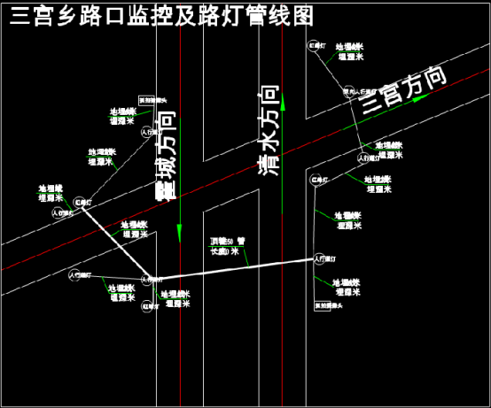 CAD道路布线图,道路监控及路灯管线CAD图纸