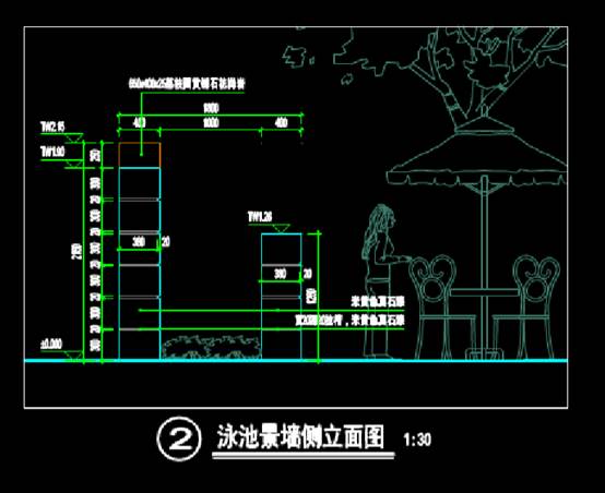 泳池景墙的园林景观CAD图纸 第2张