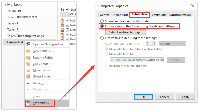 如何仅在Outlook中（自动）存档已完成的任务？ 第9张