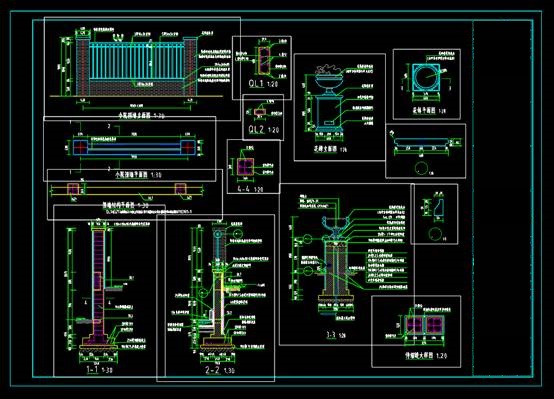 园林景观CAD图纸,居住区景观围墙花钵设计CAD图纸