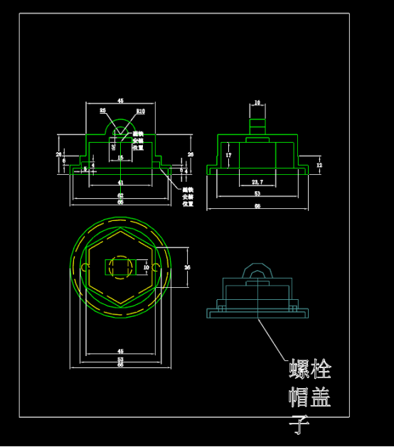 机械零部件图纸下载,螺栓盖帽尺寸图形设计CAD图纸​ 第2张