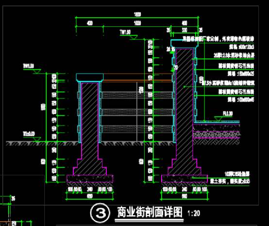 商业建筑CAD图纸之商业街景墙与栏杆详图 第2张