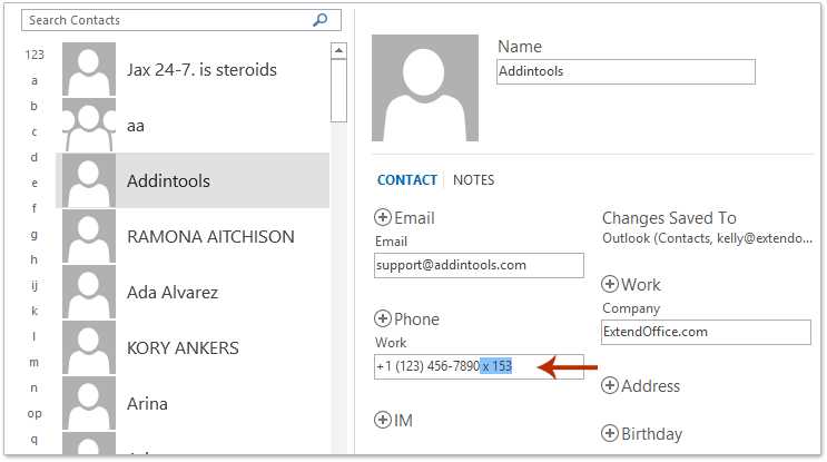 如何在Outlook联系人的电话号码中添加分机号？ 第5张