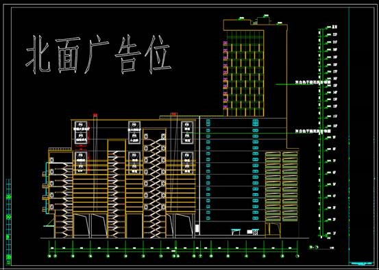 建筑工装施工CAD图,外立面广告位加风管CAD图纸